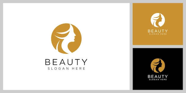 Diseño de logotipo de peinado de mujer de belleza para elementos de salón de personas de la naturaleza