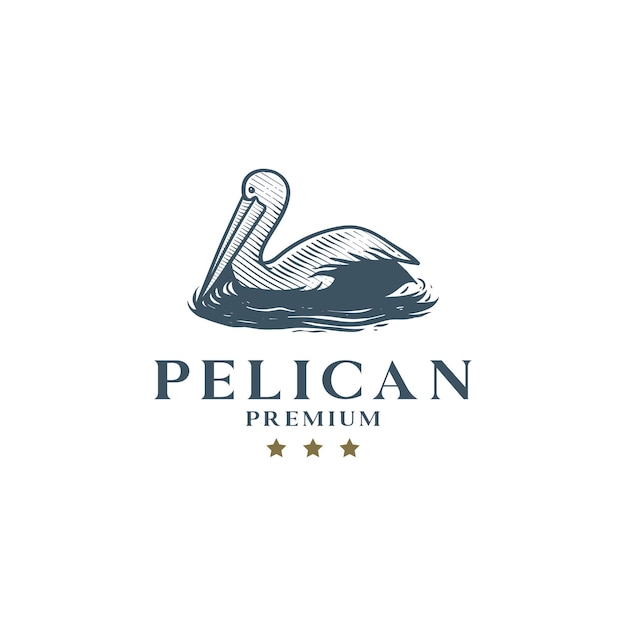 Diseño de logotipo de pelícano premium retro vintage