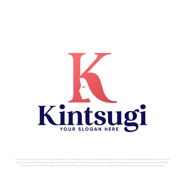 Diseño de logotipo de pelo de niña con letra K Vector premium
