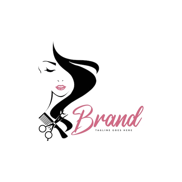 Diseño de logotipo de peluquería de belleza de mujeres vectoriales