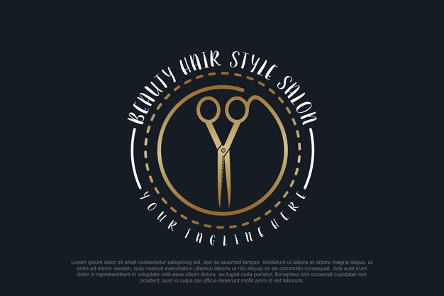 Diseño del logotipo de la peluquería con elemento tijera concepto creativo Premium Vector