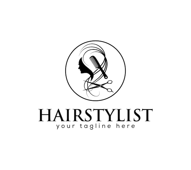 Vector diseño del logotipo de la peluquería femenina ilustración vectorial