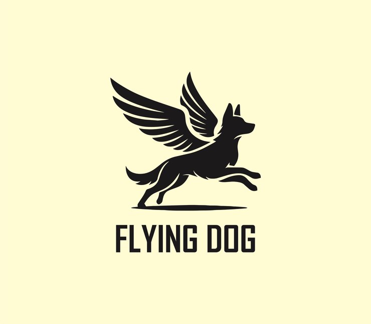 Diseño del logotipo del perro con alas Logotipo del perro volador Superhéroe Modelo del logotipo de perro animal Vector del logotipo moderno del perro