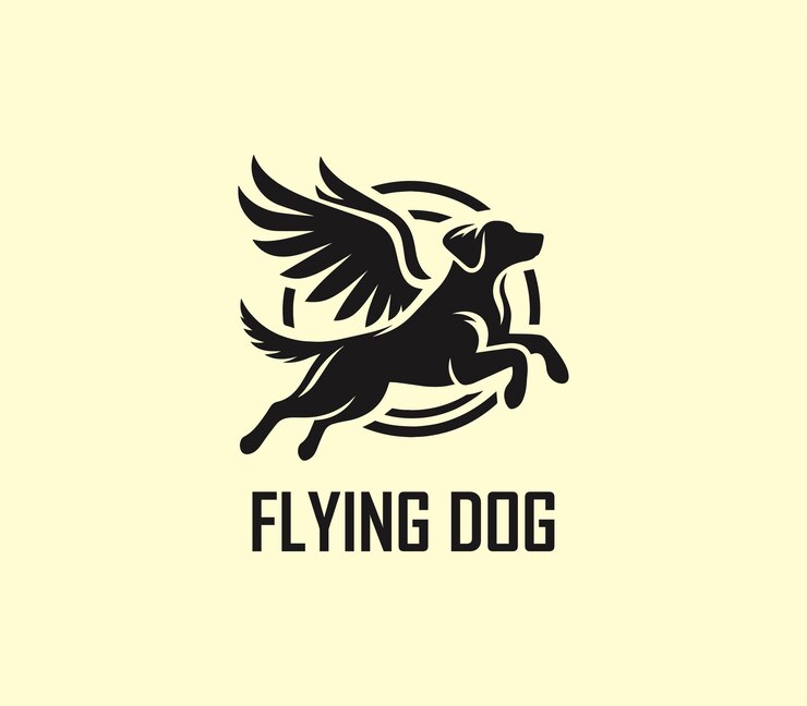 Diseño del logotipo del perro con alas Logotipo del perro volador Superhéroe Modelo del logotipo de perro animal Vector del logotipo moderno del perro