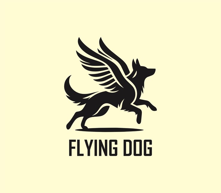 Diseño del logotipo del perro con alas Logotipo del perro volador Superhéroe Modelo del logotipo de perro animal Vector del logotipo moderno del perro