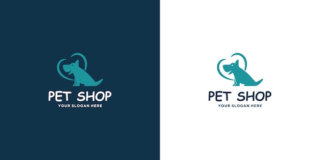 Diseño de logotipo de perro amor para tienda de mascotas y cuidado de mascotas.