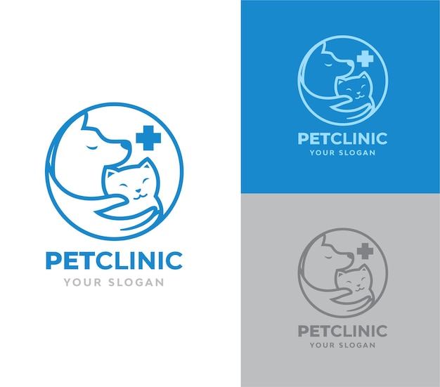 Diseño de logotipo para perros y gatos de clínica de mascotas.