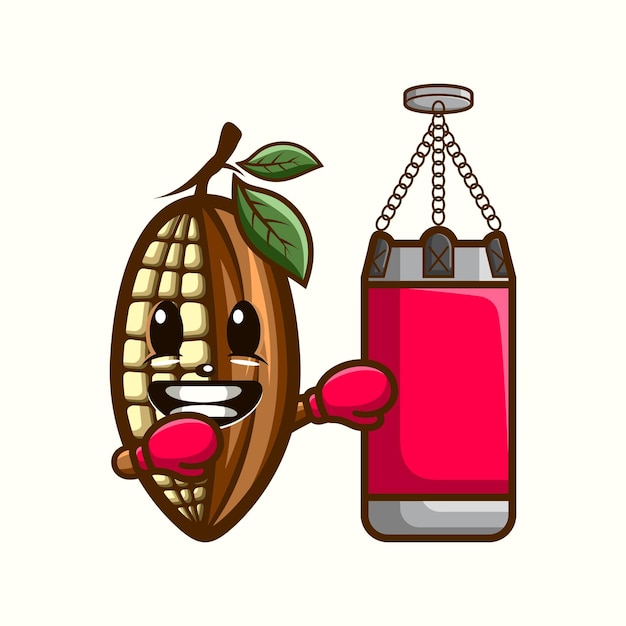 diseño de logotipo de personaje de mascota linda de boxeo de cacao