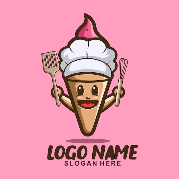 diseño de logotipo de personaje de mascota linda chef de helado