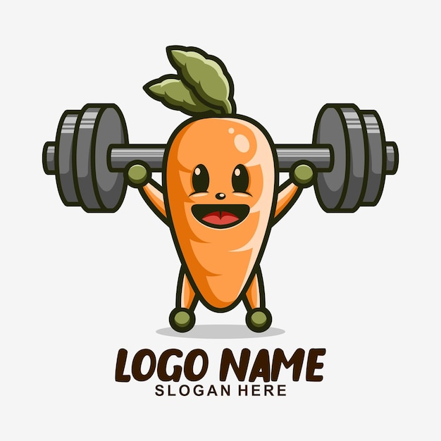 Diseño de logotipo de personaje de mascota linda de fitness de zanahoria