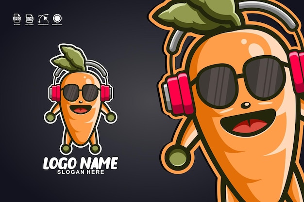 diseño de logotipo de personaje de mascota linda de música de zanahoria