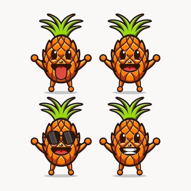 Diseño de logotipo de personaje de mascota linda de piña