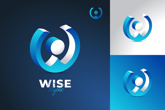 Diseño de logotipo de personas 3D con letra inicial W y O en azul y blanco. Logotipo o símbolo del monograma de WO o OW