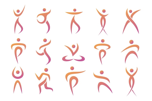 Diseño de logotipo de personas abstractas deportes Gimnasio fitness entrenador de carrera icono conjunto ilustración vectorial