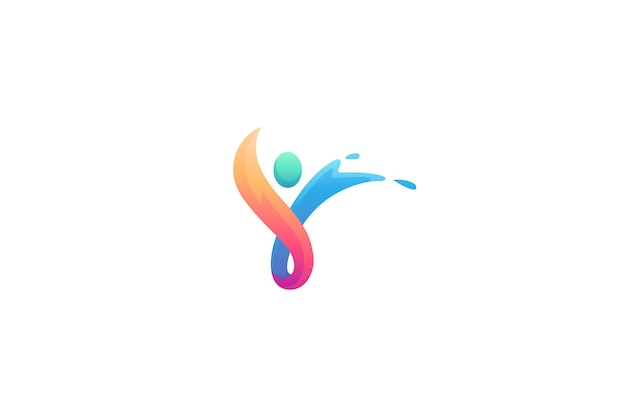 Diseño de logotipo de personas abstractas con efecto de salpicadura de agua en degradado colorido