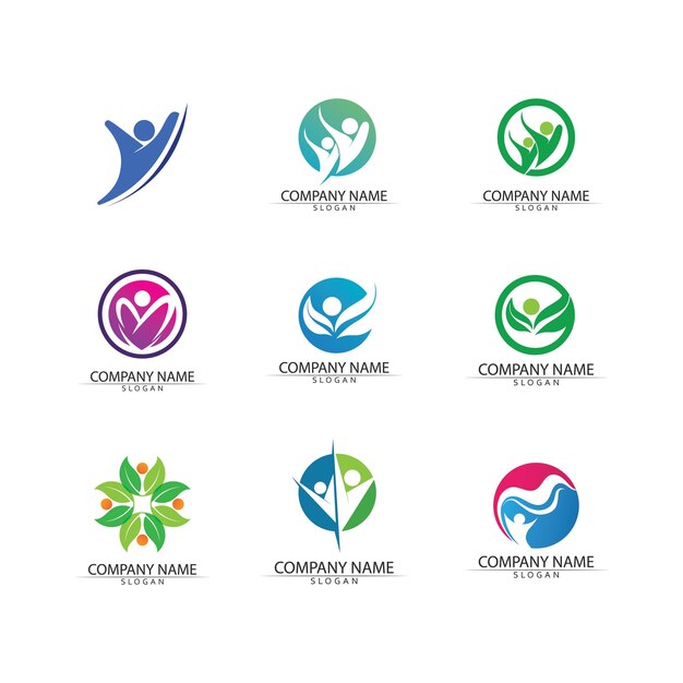 Diseño de logotipo de personas abstractas gente divertida gente sana deporte comunidad personas símbolo vector ilustración