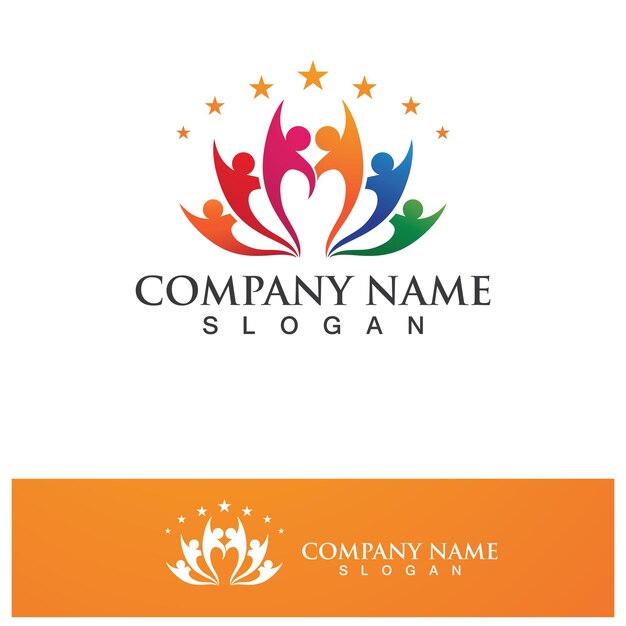 Diseño de logotipo de personas de estrellas Logotipo de vector de comunidad de estrellas Logotipo de vector humano de comunidad de estrellas