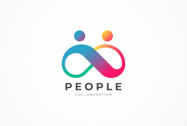 Diseño de logotipo de personas humano con combinación de íconos infinitos en color gradiente diseño de logotipio de personas