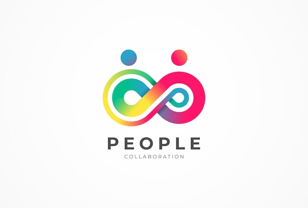 Diseño de logotipo de personas humano con combinación de íconos infinitos mezcla en colores de gradiente