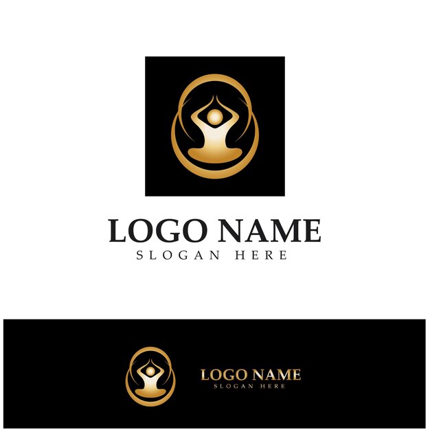 Diseño de logotipo de personas que hacen vector de ilustración de icono de símbolo de yoga