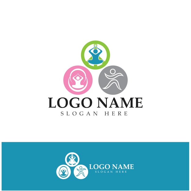 Diseño de logotipo de personas que hacen vector de ilustración de icono de símbolo de yoga