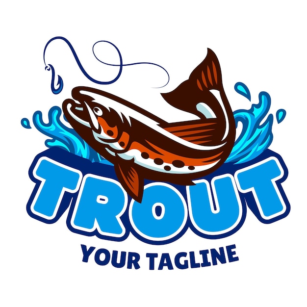 Vector diseño del logotipo de la pesca de trucha marrón