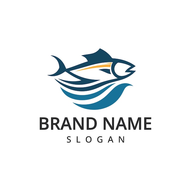 Diseño del logotipo del pescado, el atún, la ilustración, los mariscos y la plantilla del logotipo