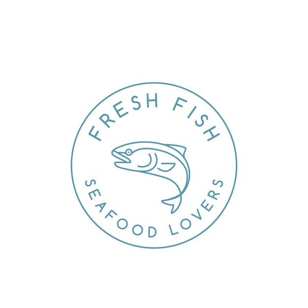 Diseño de logotipo de pescado atún mariscos con estilo minimalista de mercado de pescado de restaurante