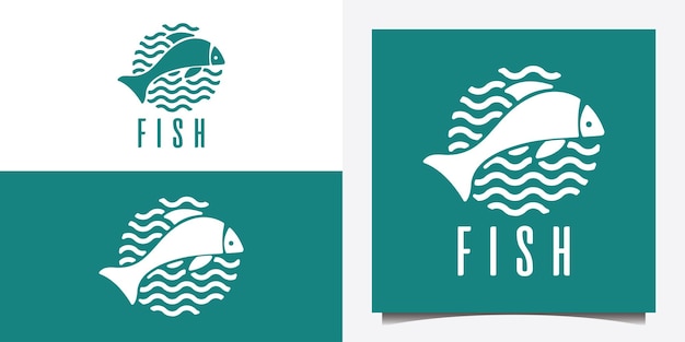 Diseño de logotipo de pescado con gráficos de estilo plano