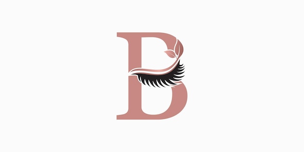 Diseño de logotipo de pestañas de belleza con concepto de letra b vector premium