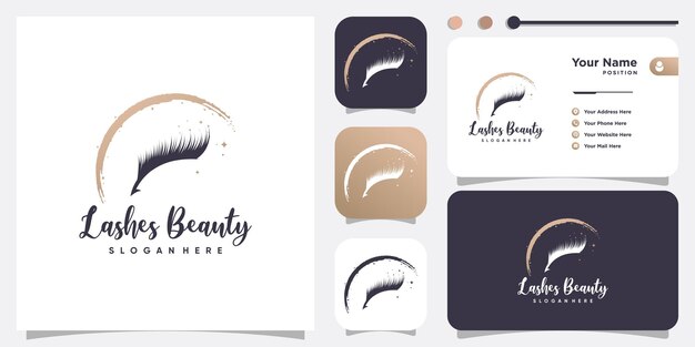 Diseño de logotipo de pestañas para belleza con elemento creativo Vector Premium