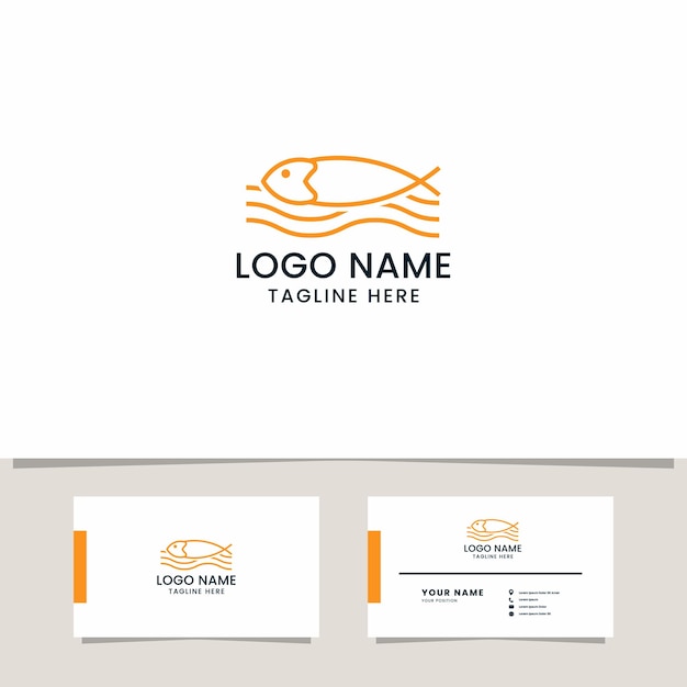Diseño de logotipo de pez de arte lineal en onda