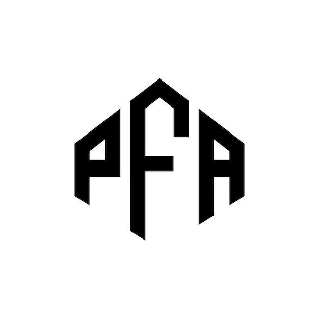 Diseño del logotipo de la PFA con letras en forma de polígono PFA diseño del logotipo en forma de póligono y cubo PFA hexágono modelo de logotipo vectorial colores blanco y negro PFA monograma logotipo de negocios y bienes raíces