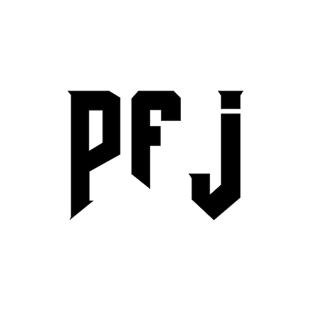El diseño del logotipo de PFJ para una empresa de tecnología: combinación de colores en blanco y negro, diseño de logotipo PFJ, diseño de vector PFJ, icono PFJ, alfabeto PFJ, tipografía PFJ.