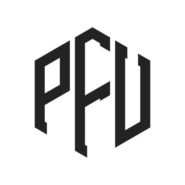 Diseño del logotipo de PFU Letra inicial Monograma de PFU Logotipo con forma de hexágono