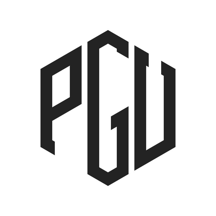 Vector diseño del logotipo pgu letra inicial pgu monograma logotipo con forma de hexágono