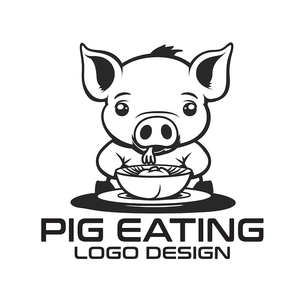 Vector diseño del logotipo de pig eating vector