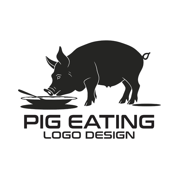 Vector diseño del logotipo de pig eating vector