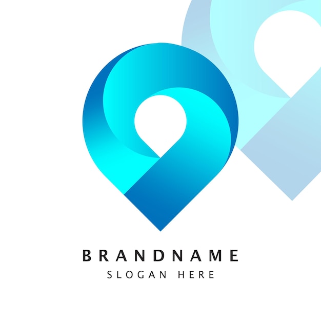 Diseño de logotipo de pin de gradiente brillante abstracto destino 3D universal signo vectorial de navegación gps