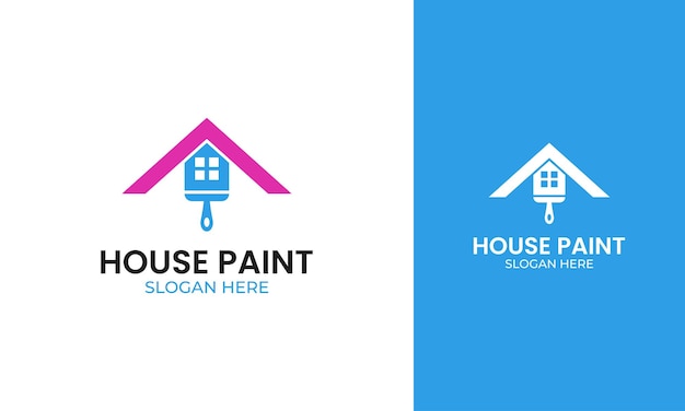 Diseño de logotipo de pintura de casa con concepto de techo y pincel