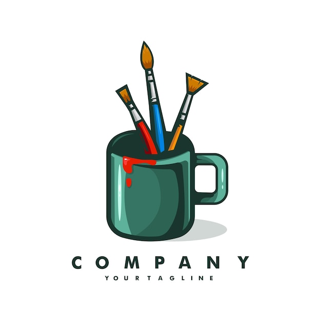 Diseño de logotipo de pintura con concepto de taza y pincel