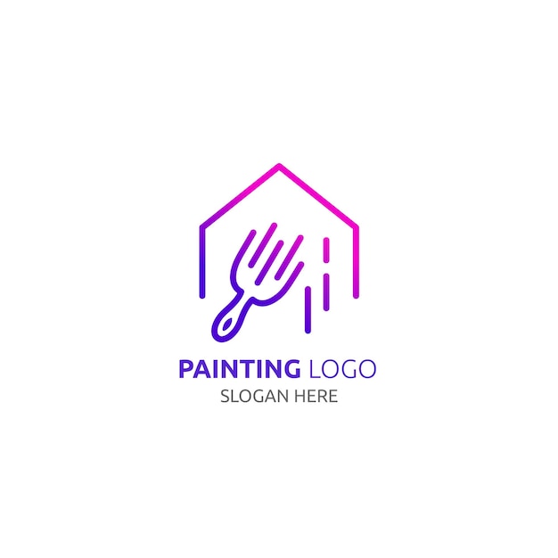 Vector diseño de logotipo de pintura moderna creativa con un icono de hogar y pincel