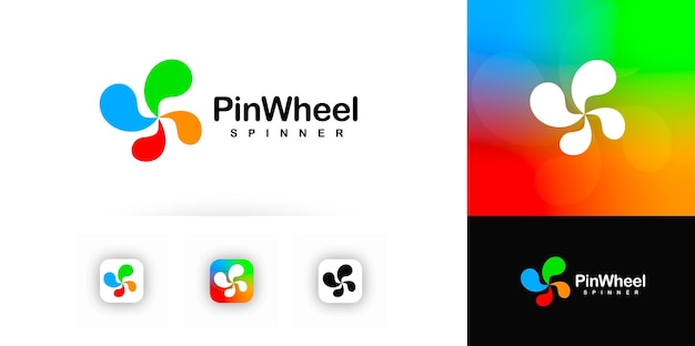 Diseño del logotipo de Pinwheel con pétalos giratorios vibrantes perfectos para juguetes, aplicaciones, educación y creatividad