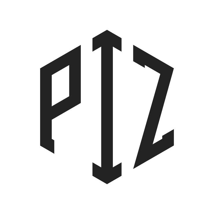 Vector diseño del logotipo piz letra inicial piz monograma logotipo con forma de hexágono