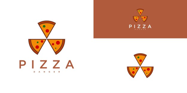 Diseño del logotipo de la pizza con forma de radiación Premium Vector