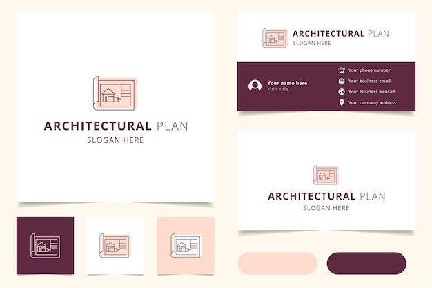 Diseño de logotipo de plan arquitectónico con marca de eslogan editable