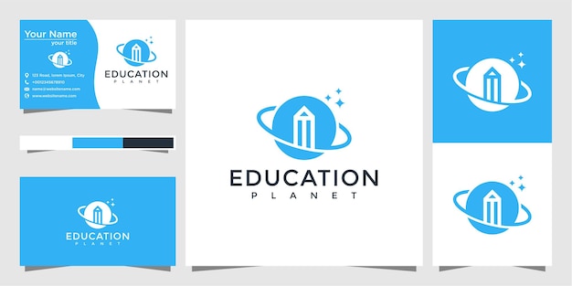 Diseño de logotipo de planeta educativo y tarjeta de visita.