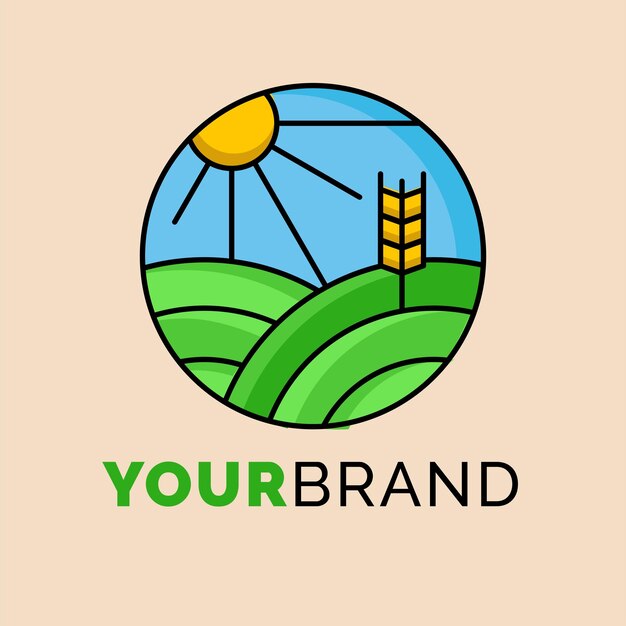 Vector diseño de logotipo plano dibujado a mano por vector logotipo del mercado de agricultores estilo vintage