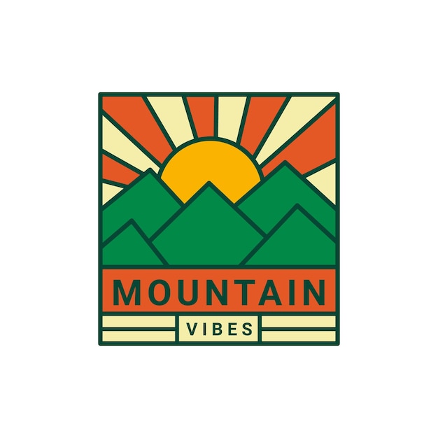 Diseño de logotipo plano de vibraciones de naturaleza de montaña