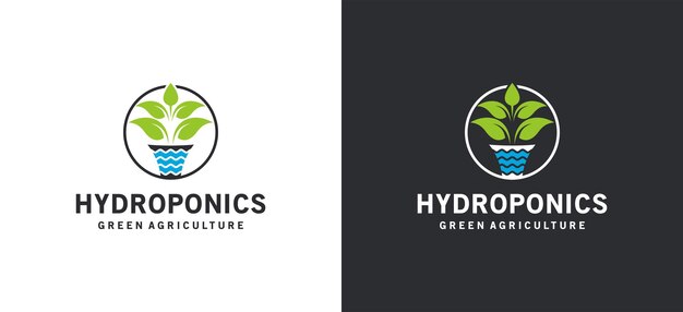 Diseño de logotipo de planta hidropónica verde con concepto creativo de olla de agua